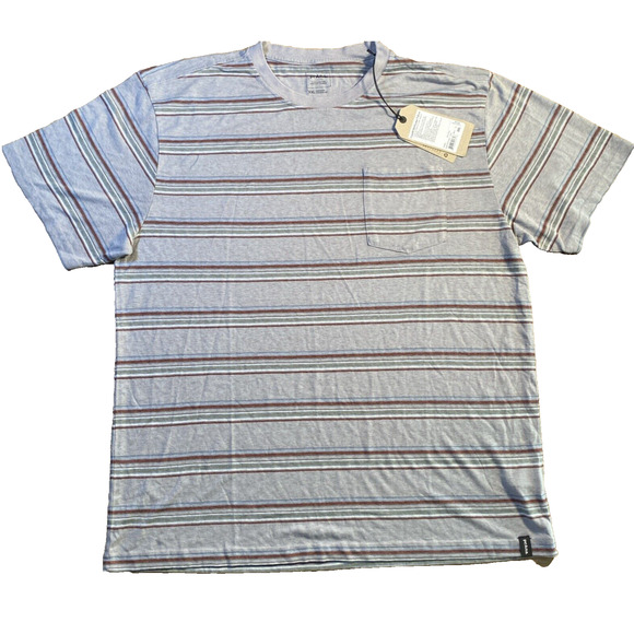 Prana Striped Men's T-Shirt with Pocket Size XXL - Grey w Red Green white Stripe - Picture 1 of 7